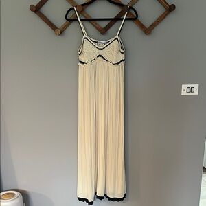 Zara Linen and Crochet Cream and Black Maxi Dress